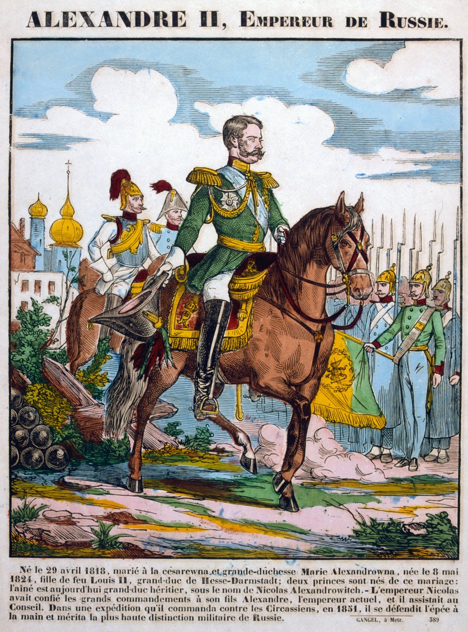 Alexandr II., ruský car, kontrola vojsk, c1855 od Unbekannt