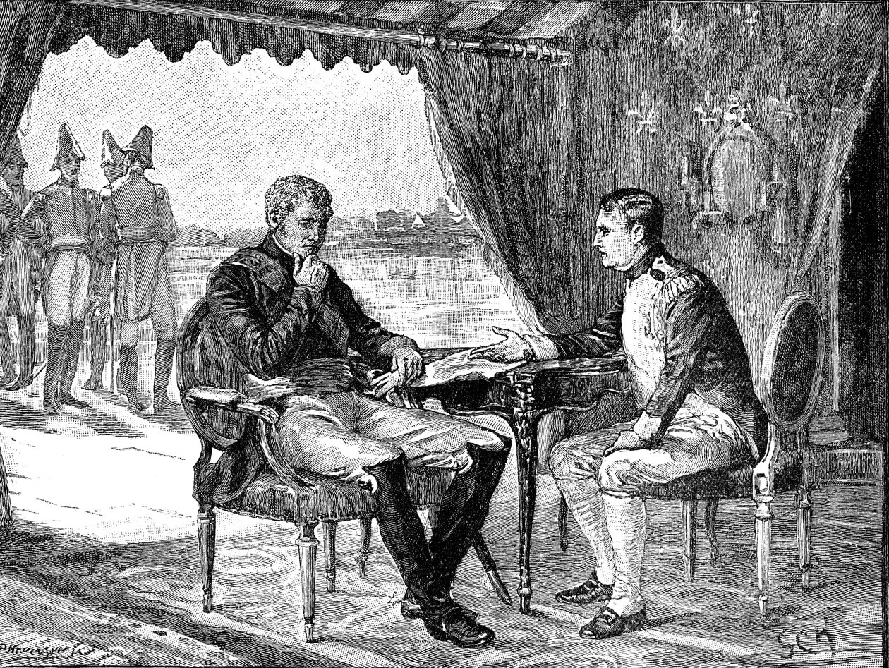 Alexander I. Rusko a Napoleon I. Bonaparte z Francie v Tilsitu, 1807 c1880 od Unbekannt