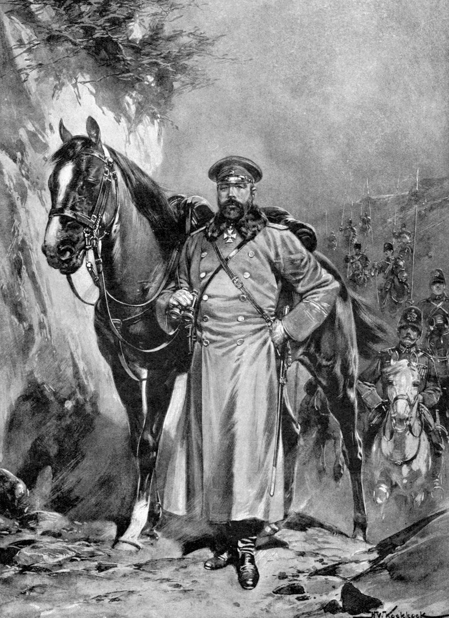 Alexej Nikolajevič Kuropatkin se svým koněm, Rusko-japonská válka, 1904-5 od Unbekannt
