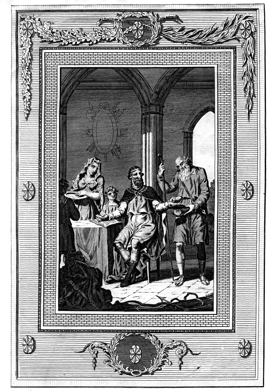 Alfred Veliký rozdělující svůj chléb s chudým poutníkem, 9. století, 1772 od Unbekannt