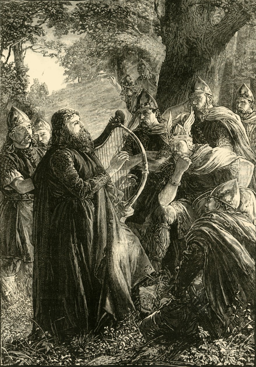 Alfred Veliký, převlečený za harpera, Hraní před Guthrumem, 878, 1890. od Unbekannt