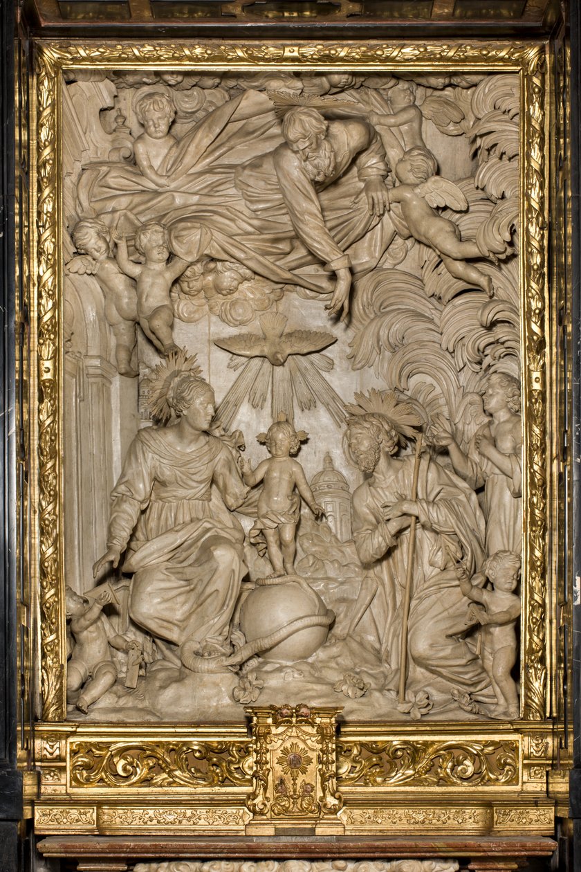 Oltář svatého Josefa nebo Oltář Svaté Rodiny, Vysoký reliéf, Giacomo Bertesi 1668, Katedrála Santa Maria Assunta, Katedrála, Cremona, Lombardie, Itálie (foto) od Unbekannt