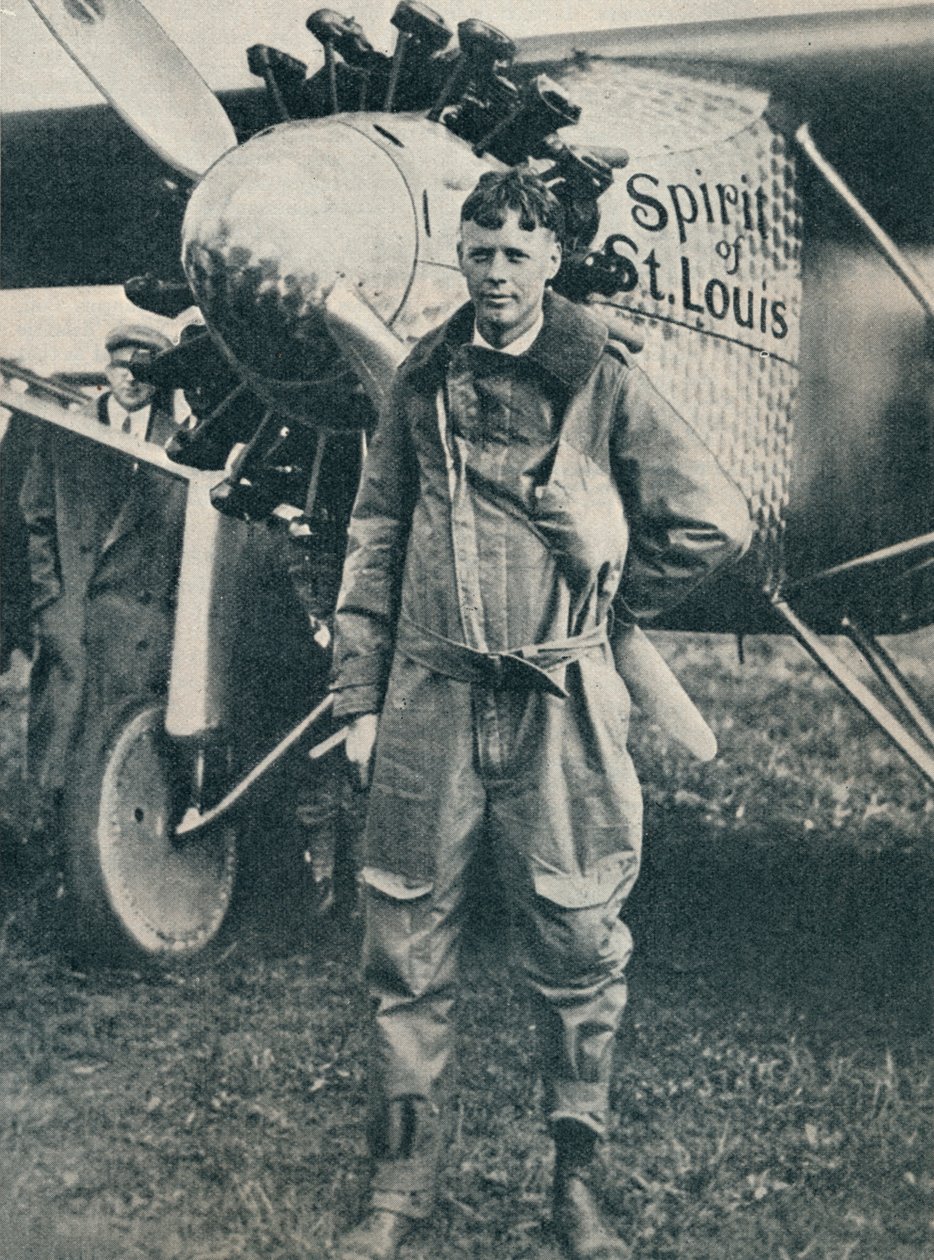 Americký letec Charles Lindbergh a jeho letadlo, Spirit of St Louis, c1927 c1937 od Unbekannt