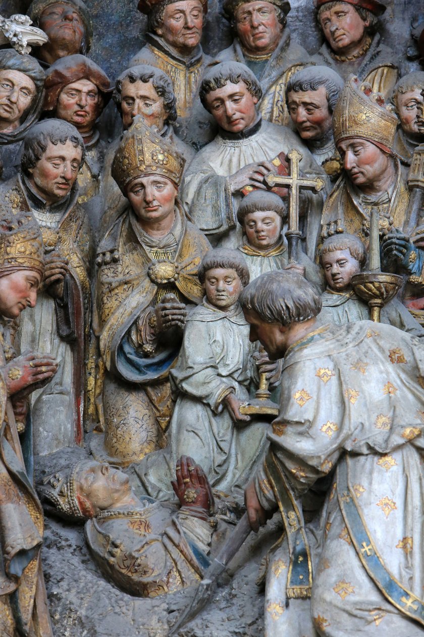 Amiens Překlad ostatků sv. Firmina. Exhumace ostatků mučedníka. Detail historie St. Firmin umístěný nad ležícím Adrienem Henencourtem. Katedrála v Amiens, Amiens, Francie od Unbekannt