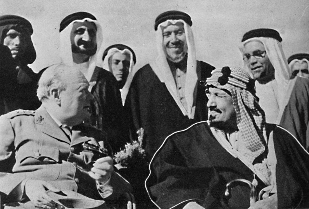 Mezi dalšími vládci Středního východu, král Ibn Saud, Saúdské Arábie, 1945 od Unbekannt