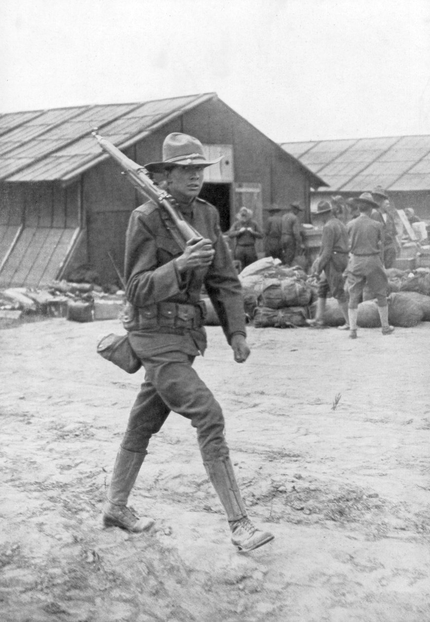 Americký voják ve strážní službě, Saint Nazaire, Francie, c1917 od Unbekannt