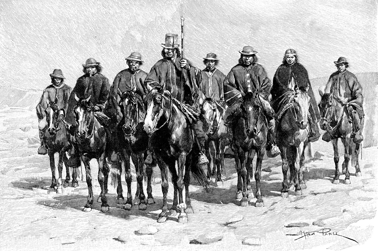 Araukánský náčelník Mapuche a jeho štáb, ChileArgentina, 1895 od Unbekannt