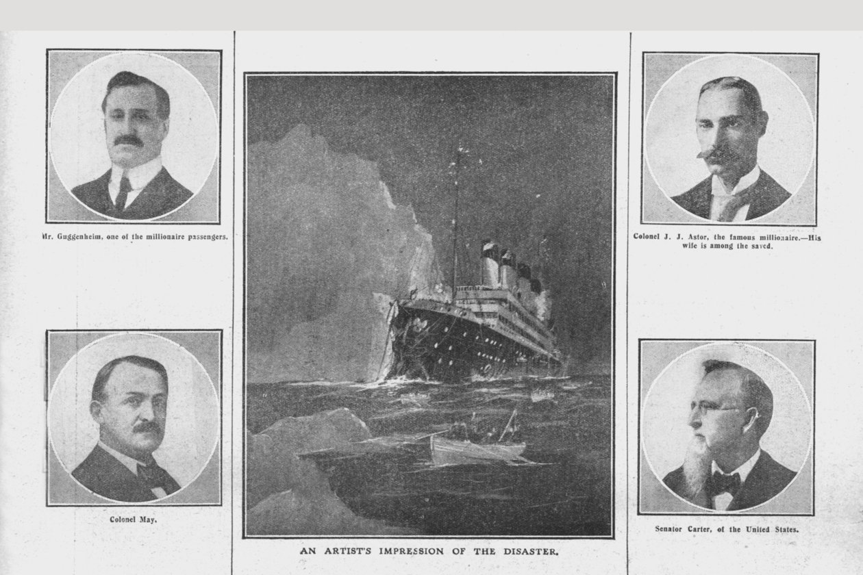 An Artists Impression of the Disaster a portréty příbuzných lidí, 20. dubna 1912. od Unbekannt