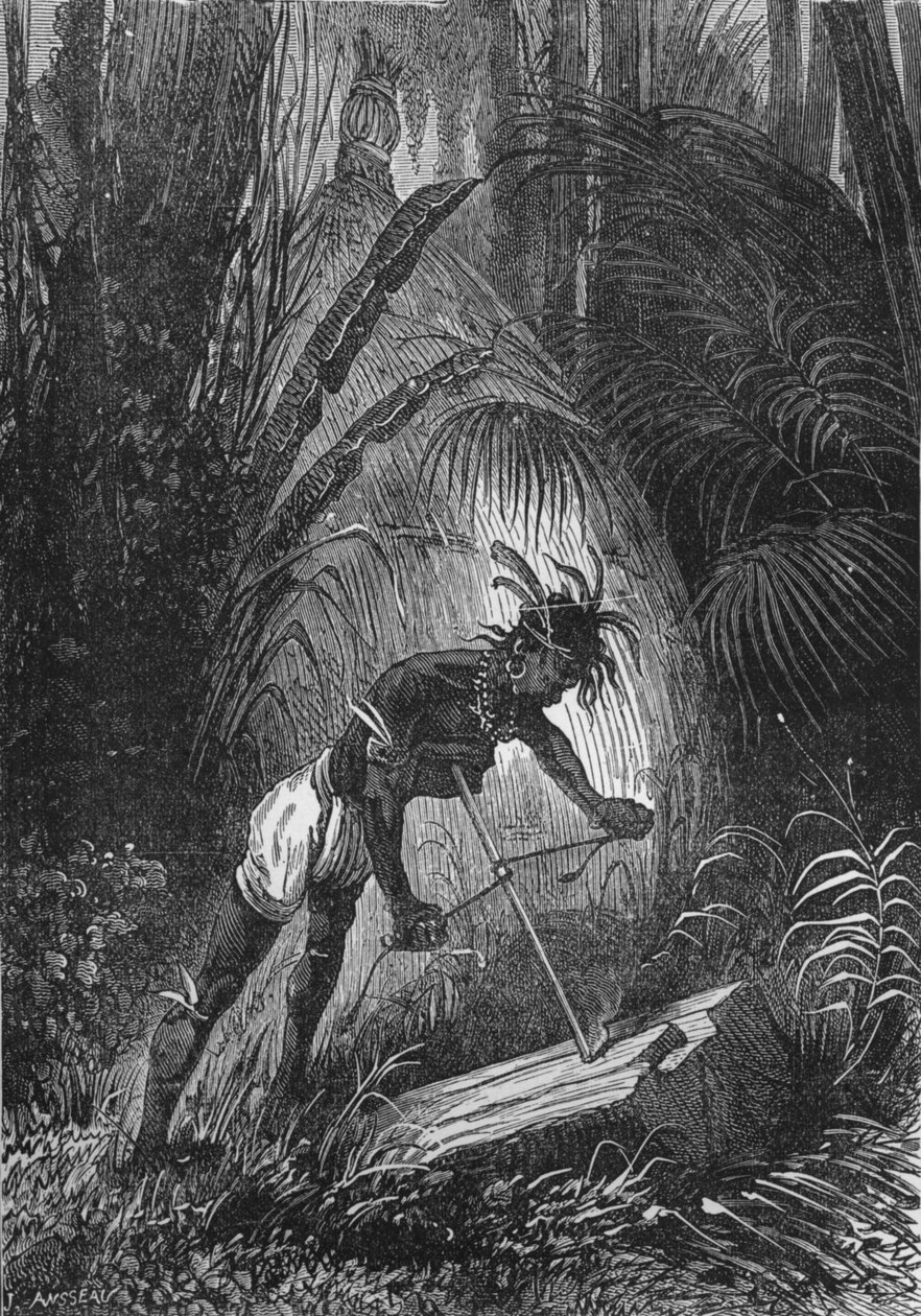 Indián získávající oheň třením, 1894 od Unbekannt