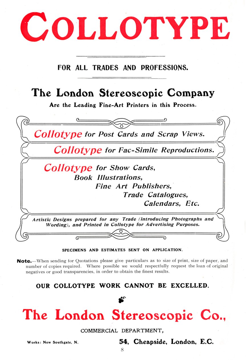 Reklama na proces Collotype, který nabízí The London Stereoscopic Company, 1903 od Unbekannt