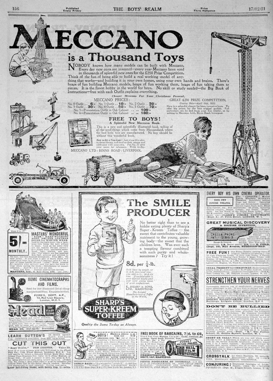 Reklamní stránka v The Boys Realm, Vánoce 1921 od Unbekannt