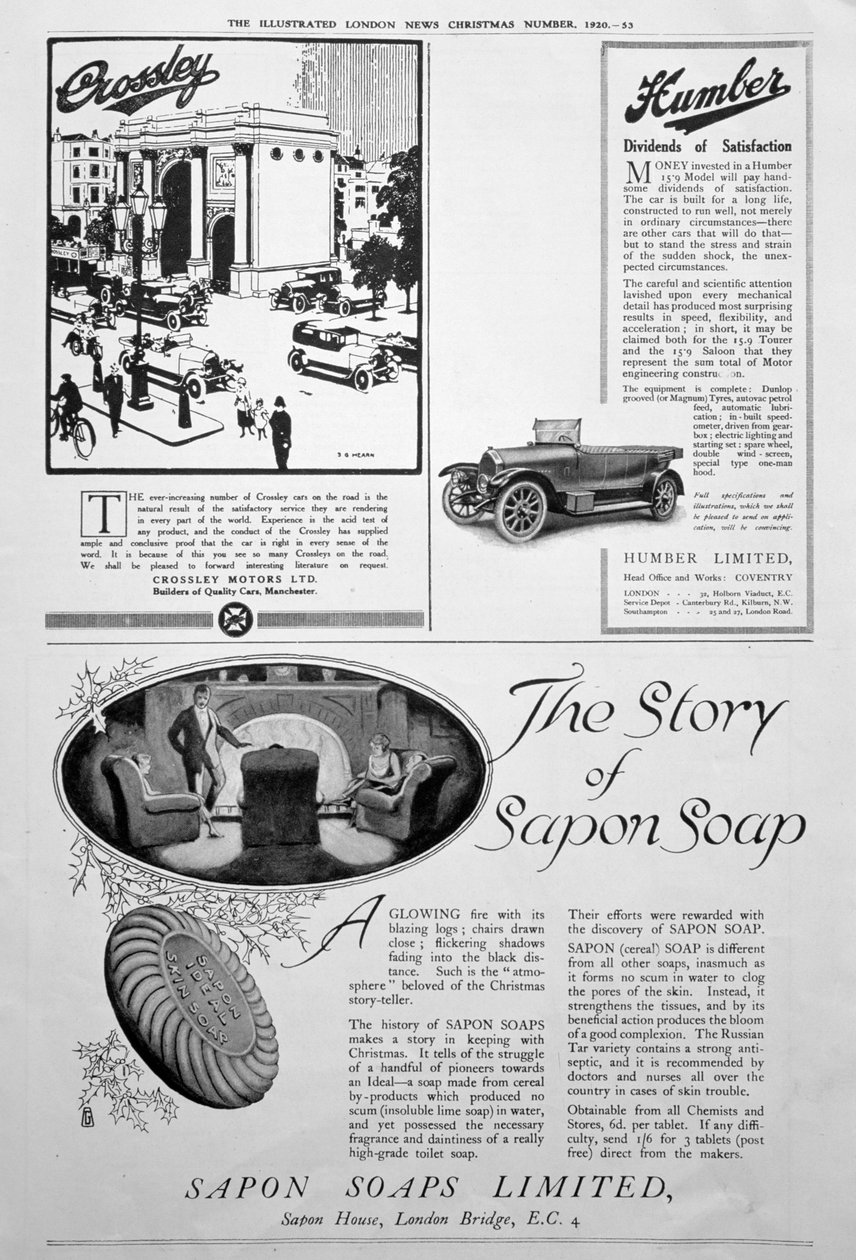 Reklamní stránka v Illustrated London News, vánoční číslo, 1920 od Unbekannt