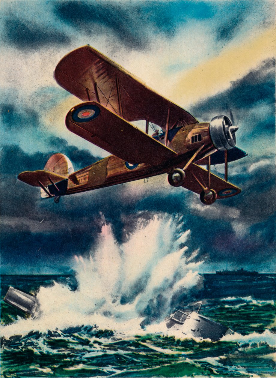 Umělecký dojem z Fairey Swordfishe potápějícího U Boat v Severním moři, 1940 od Unbekannt