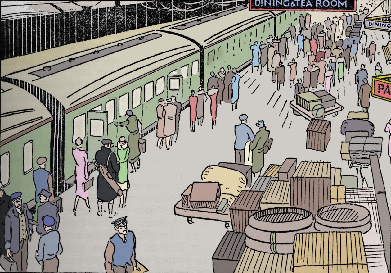 Ilustrace železniční stanice z 30. let 1937 od Unbekannt