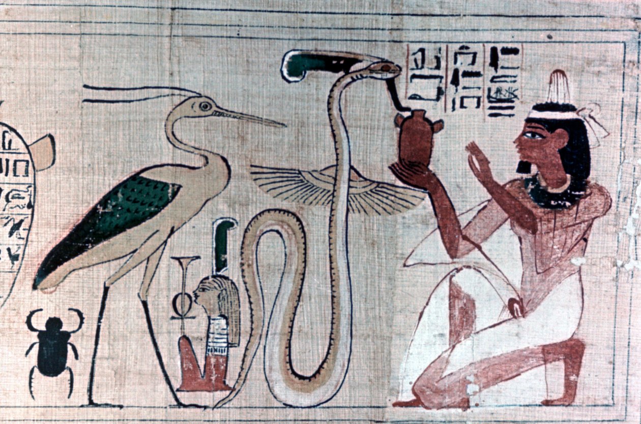 Starověký egyptský papyrus smrti klečící před hadem od Unbekannt
