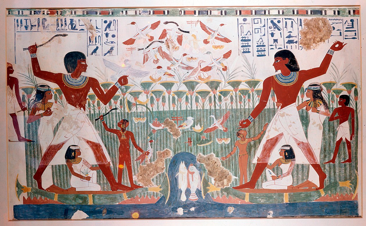 Staří Egypťané loví divoké ptactvo vrhacími holemi od Unbekannt