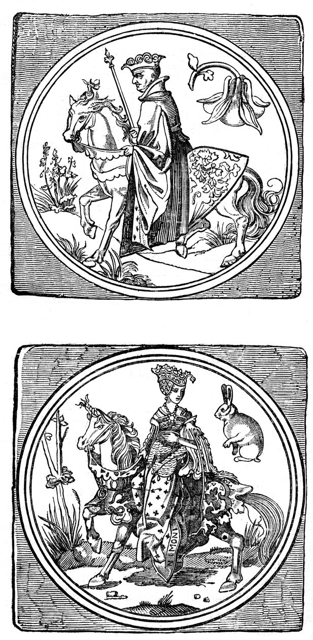 Starověké hrací karty: Král a královna, 1833 od Unbekannt