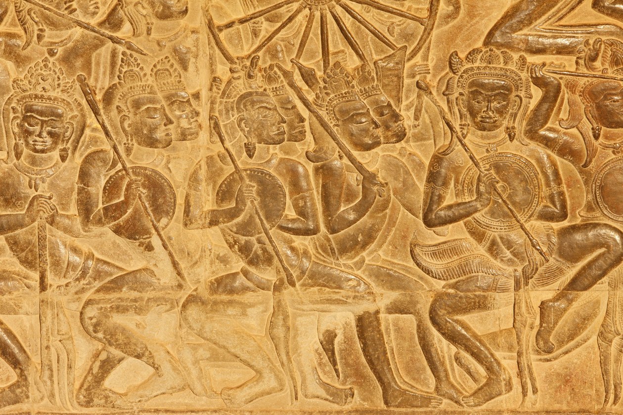 Angkor Wat Detail reliéfní sochy z bitvy u Kurukshetra, Siem Reap, Kambodža od Unbekannt