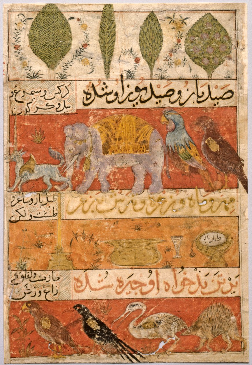 Zvířata, ptáci a rostliny verso, Ilustrace a textové perské verše..., 1341. od Unbekannt