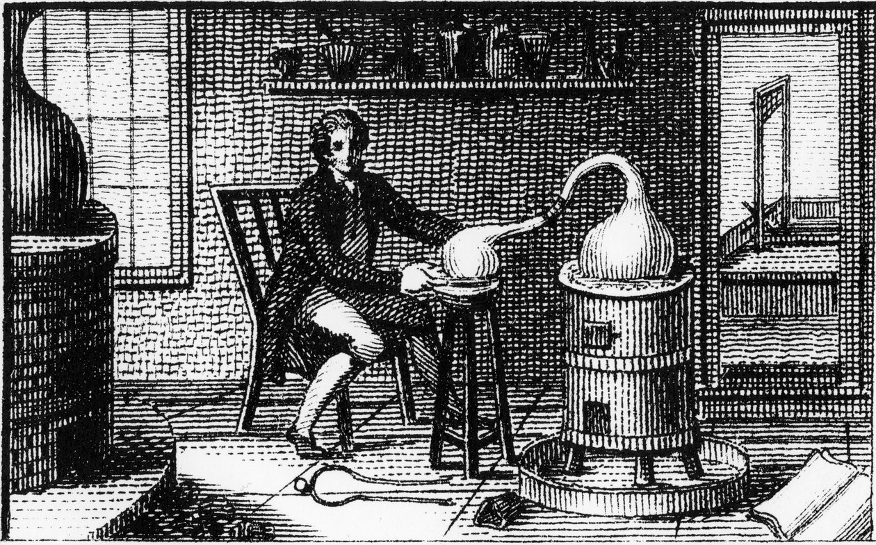Antoine Laurent Lavoisier, francouzský chemik z 18. století, ve své laboratoři, 1814 od Unbekannt