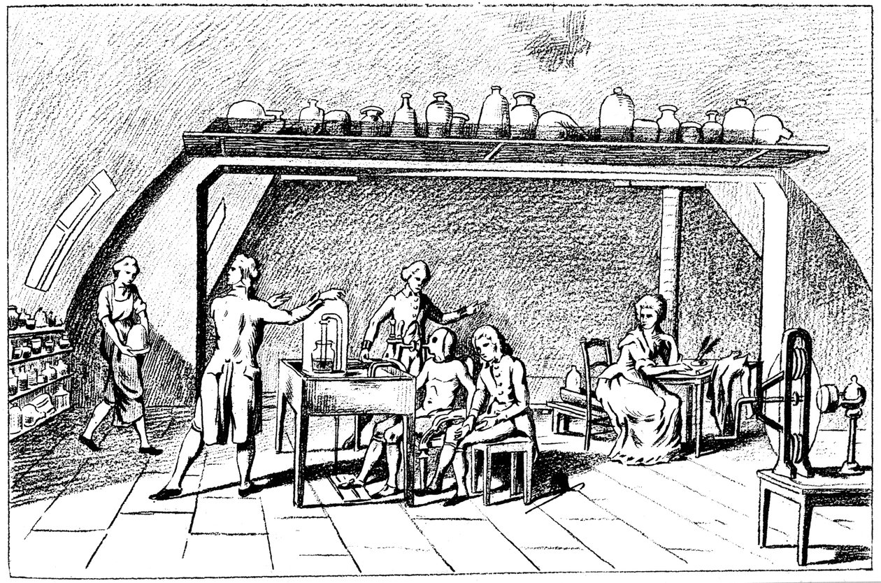 Antoine Laurent Lavoisier, francouzský chemik z 18. století, zkoumající dýchání od Unbekannt