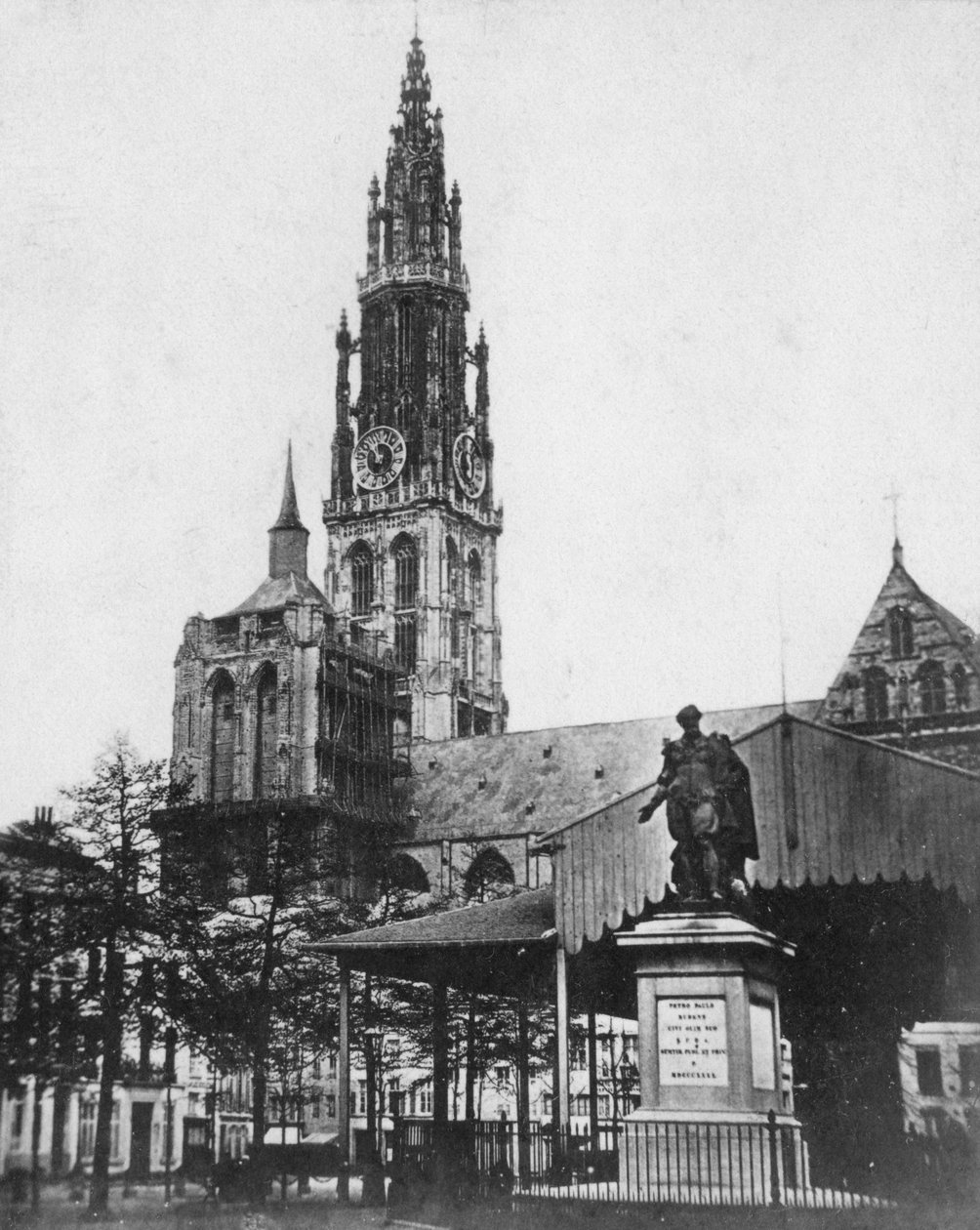 Antverpská katedrála a socha umělce Petera Paula Rubense, Belgie, 1867 od Unbekannt