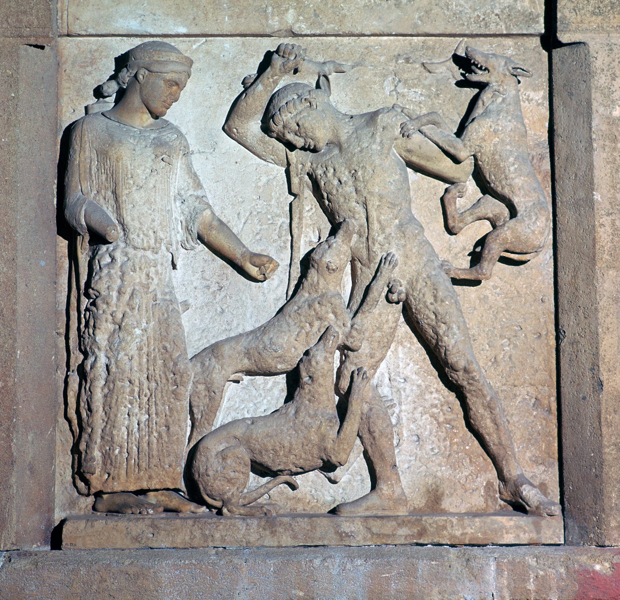 Archaická metopa zobrazující Actaeona a Artemis, 5. století před naším letopočtem od Unbekannt