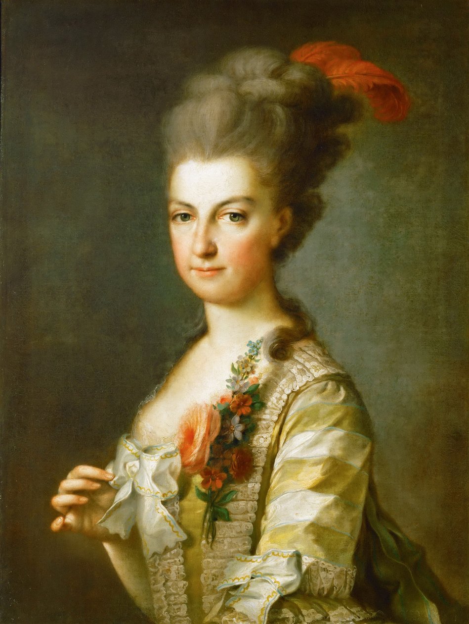 Arcivévodkyně Maria Christina 1742-1798, vévodkyně těšínská, v pruhovaných hedvábných šatech, asi 1766-1770 od Unbekannt