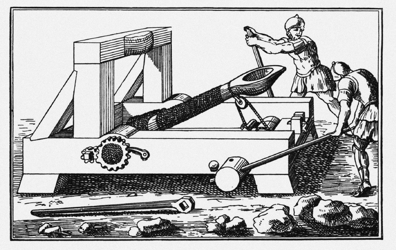 Archimédův obléhací katapult. Z historií od Polybia, 1727 od Unbekannt