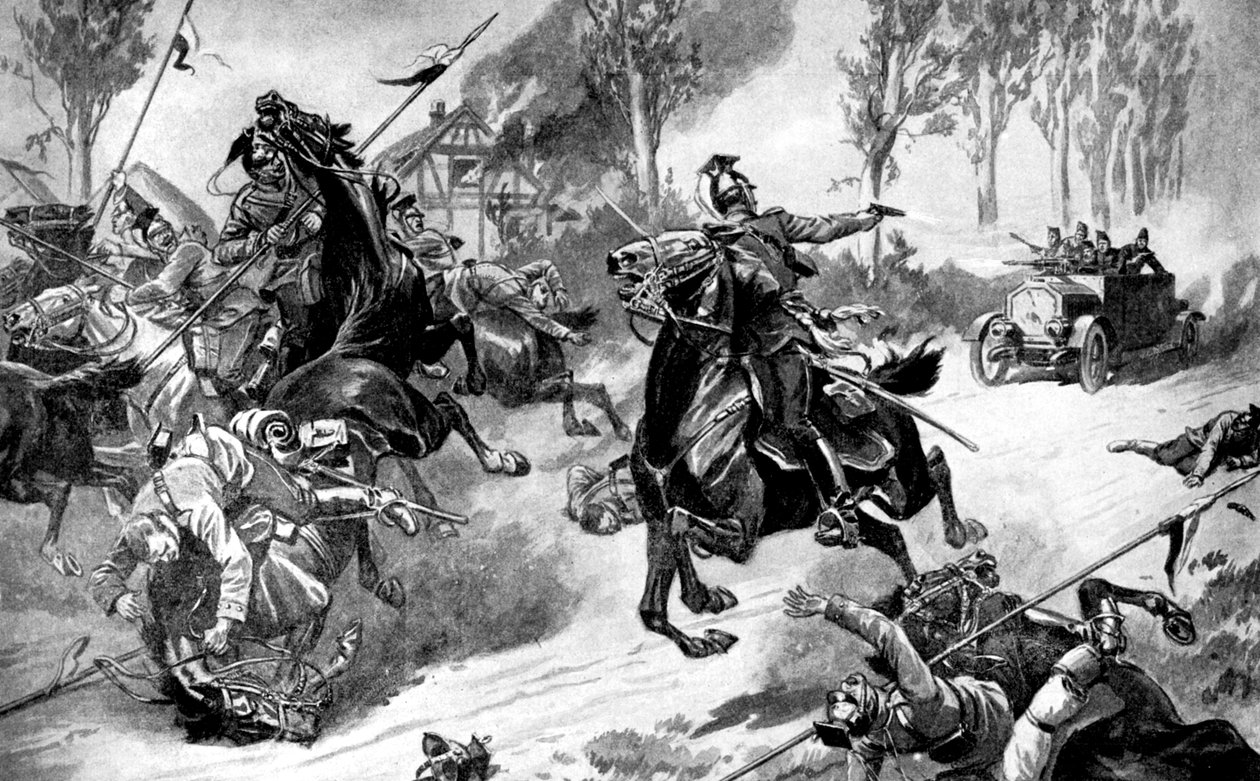 Obrněné belgické jednotky pod útokem Uhlans, první světová válka, 1914 od Unbekannt