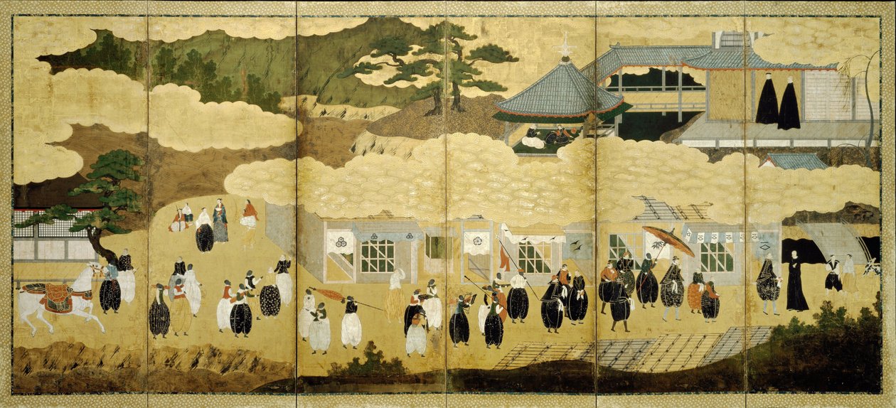 Příjezd portugalské lodi. Obrazovka Nanban, ca. 1600 od Unbekannt