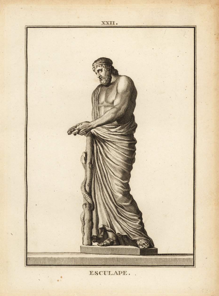 Asclepius, řecký bůh lékařství s hadí propletenou holí od Unbekannt