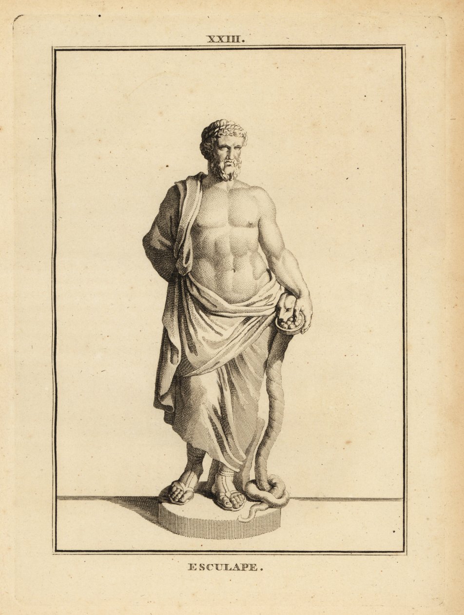 Asclepius, řecký bůh lékařství s hadí propletenou holí od Unbekannt