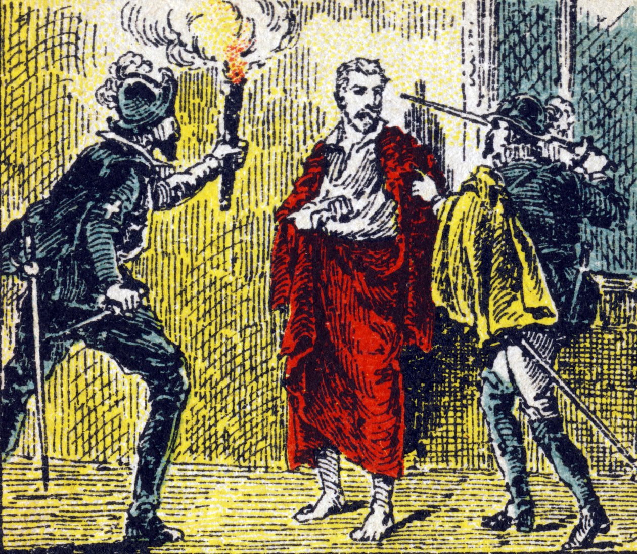 Atentát na Gasparda de Coligny během masakrů v Saint Barthelemy denomme Besme dne 24. srpna 1572. Rytina v „Histoire de France“. Série reklamních obrázků zveřejněných jménem Louita, 24 rue d