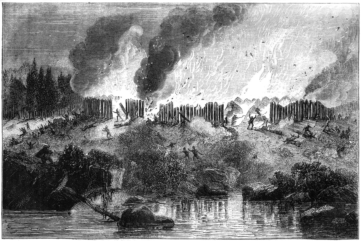 Útok na Pequot Fort, 1637 c1880 od Unbekannt
