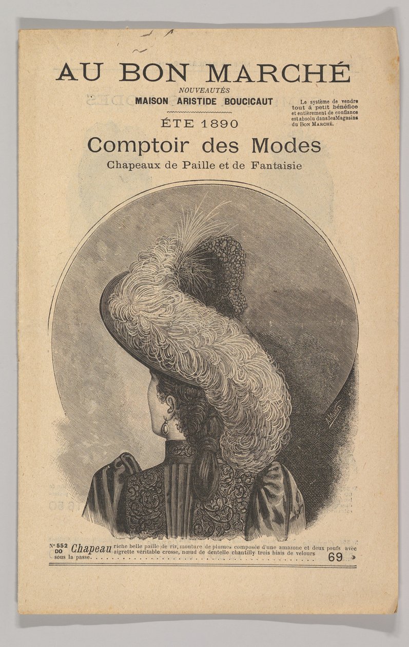 Au Bon Marché-Comptoir des Modes, Efektní slaměné klobouky, léto 1890, 1890. od Unbekannt