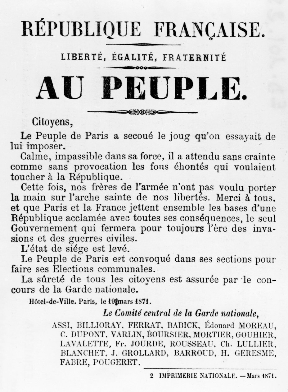 Au Peuple, z francouzských politických plakátů Pařížské komuny, květen 1871 od Unbekannt