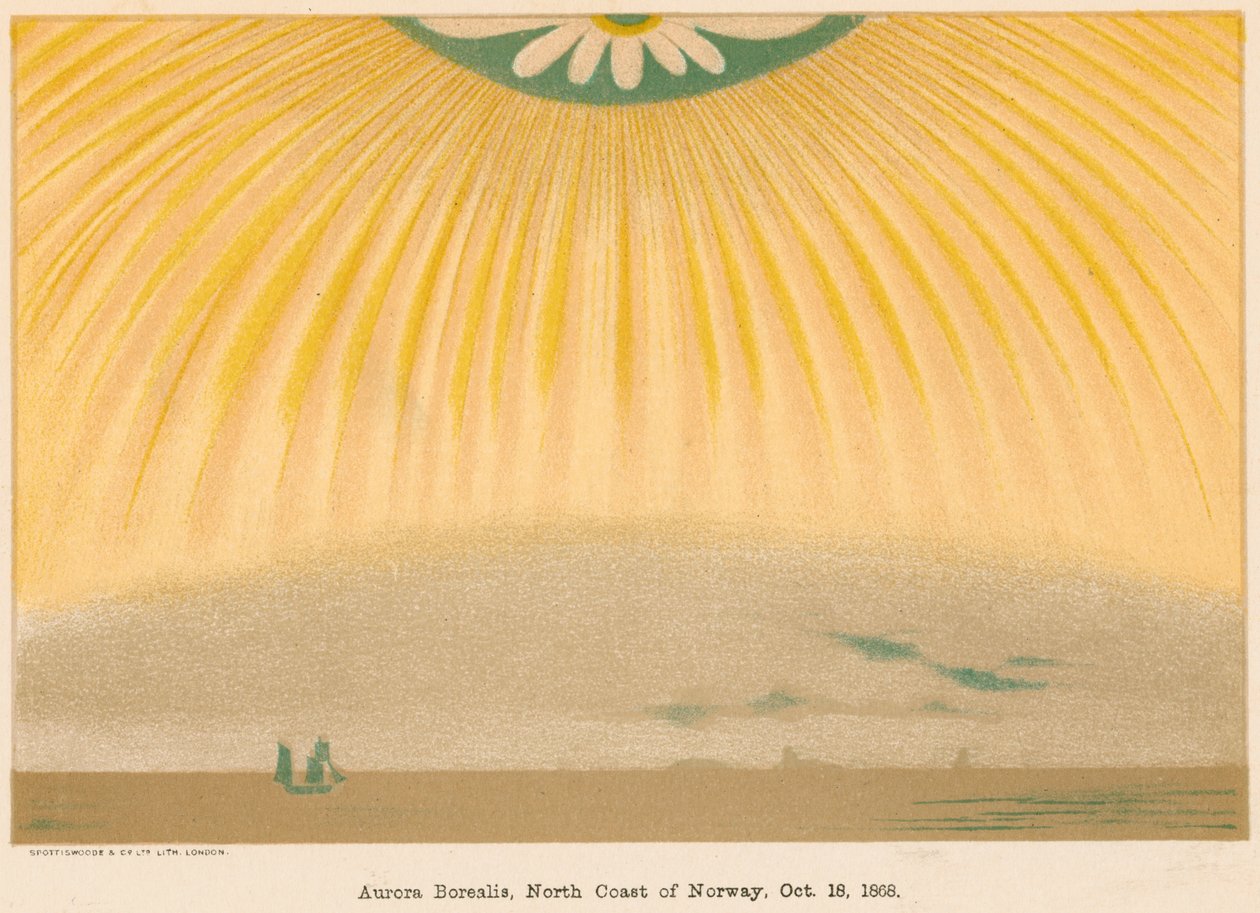 Aurora Borealis nebo Northern Lights pozorovaná ze severního Norska, 10. října 1868, 1906 od Unbekannt