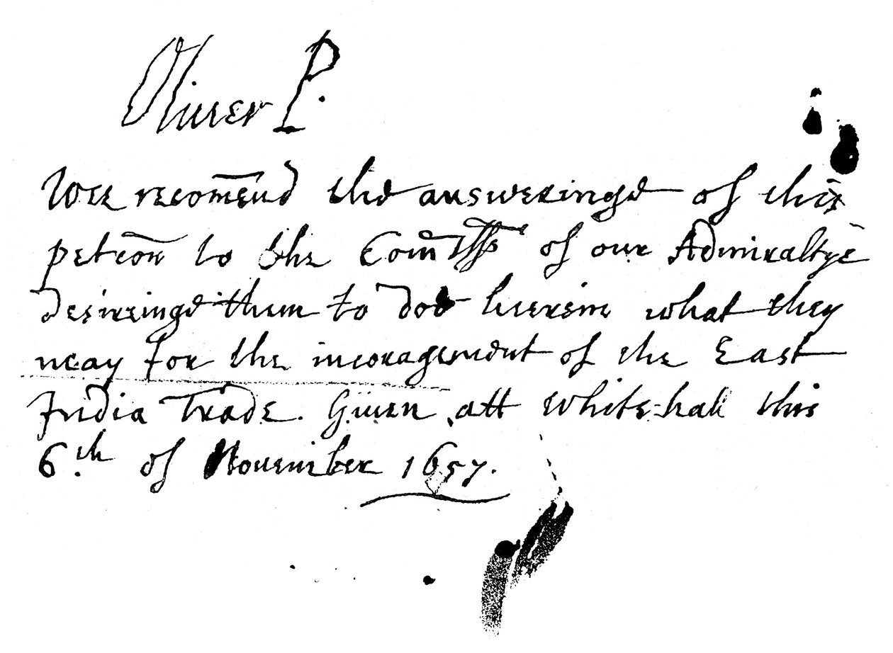 Autogram Olivera Cromwella k petici Východoindické společnosti, listopad 1657, 1893 od Unbekannt
