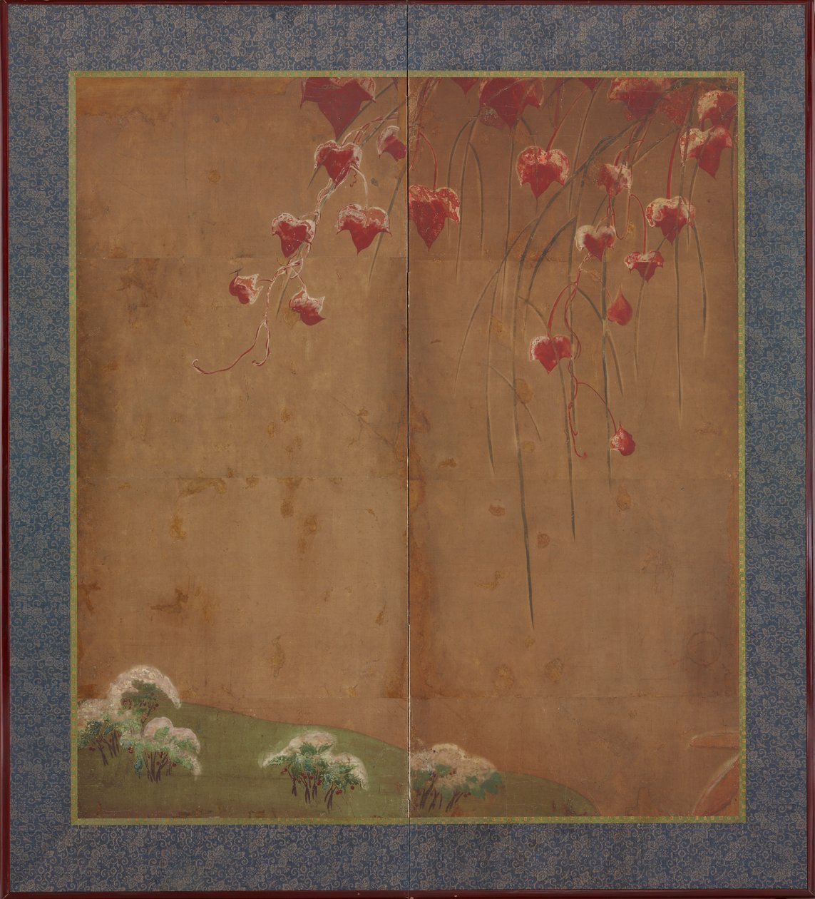 Podzimní réva, vzdálené stromy a sníh, období Edo, 1615-1868. od Unbekannt