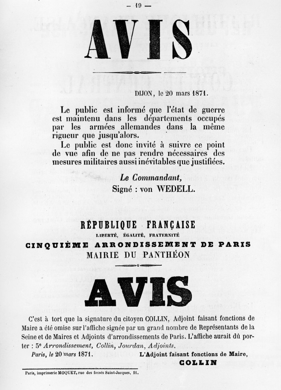 Avise, z francouzských politických plakátů Pařížské komuny, květen 1871 od Unbekannt