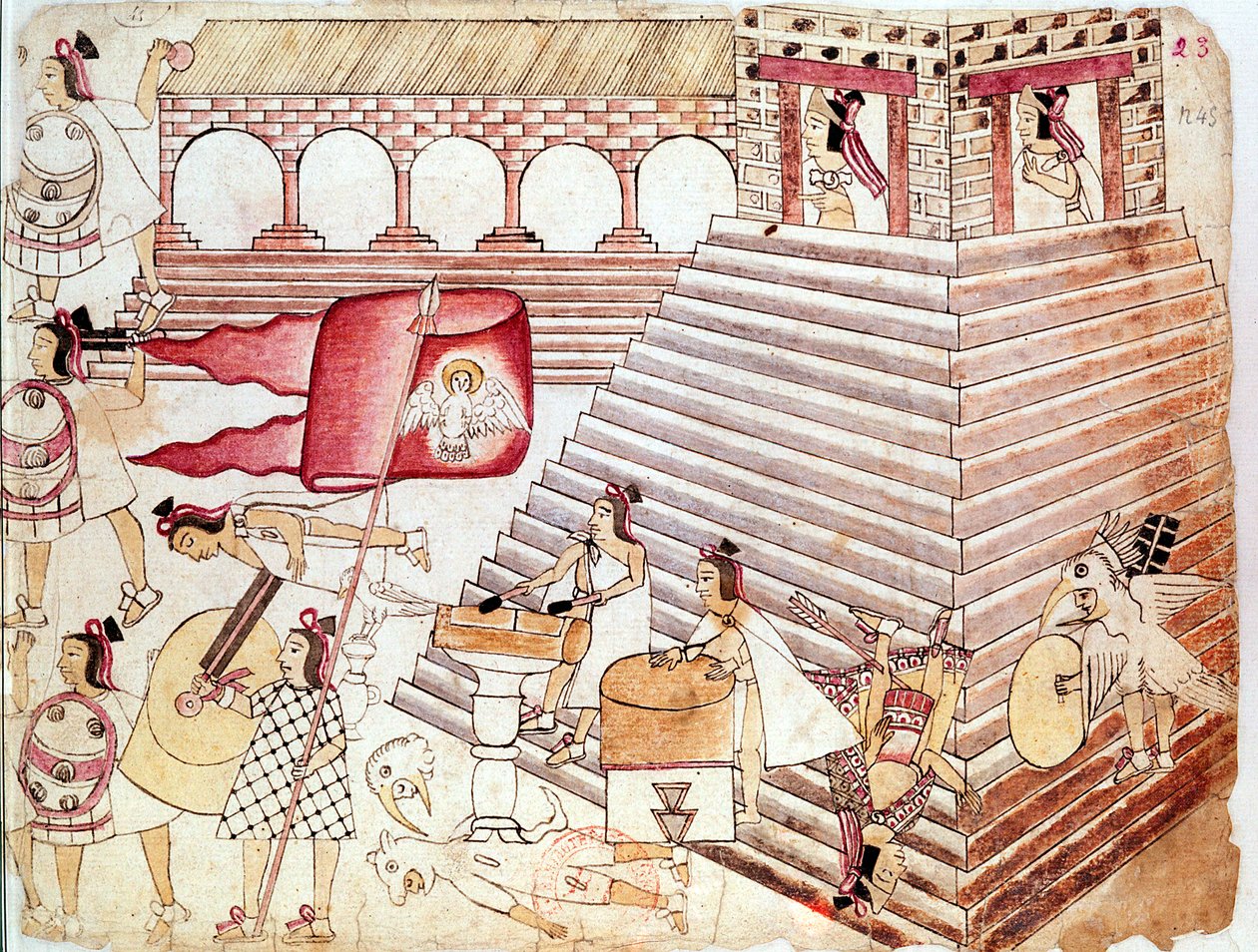 Aztéčtí válečníci bránící chrám Tenochtitlan v Mexiku od Unbekannt
