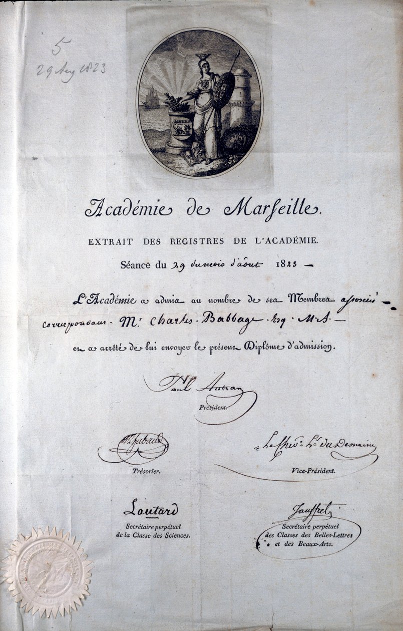 Babbage Diplom z Academie de Marseilles od Unbekannt