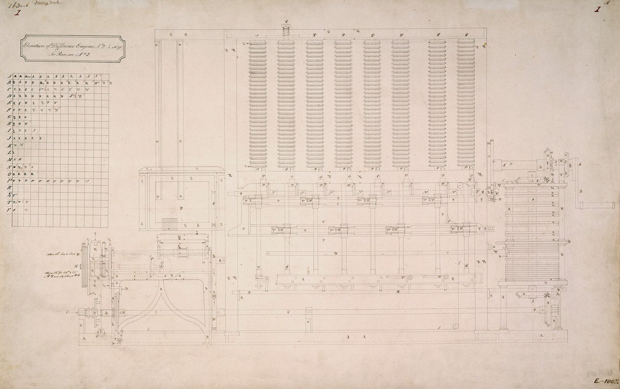 Babbage Engines, Diferenční nákres bočního pohledu Difference Engine č. 2 od Unbekannt