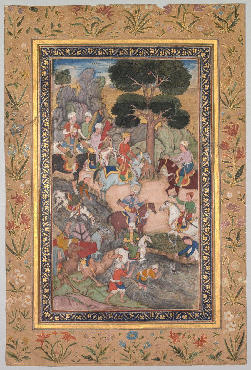 Setkání Babura se sultánem Ali Mirzou u řeky Kohik, z Babur-nama Memoirs of Babur, c. 159 od Unbekannt