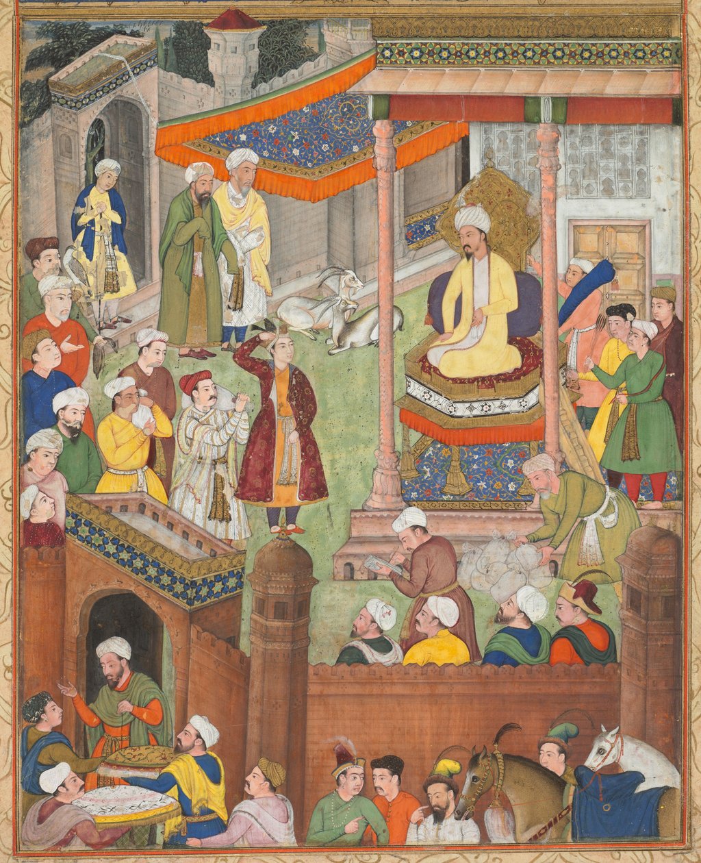 Babur obdrží kořist a Humayunův pozdrav po vítězství nad sultánem Ibrahimem..., c. 1596-1597 popř od Unbekannt