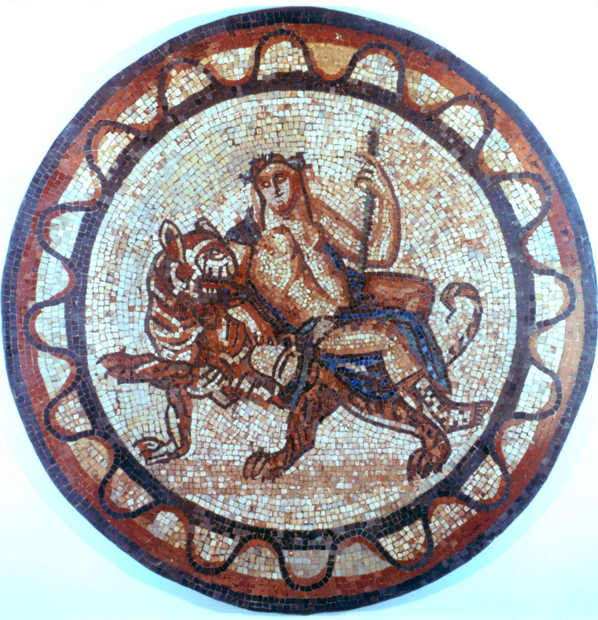 Bacchus, starověký římský bůh vína, jízda na tygrovi, římská mozaika, 1. nebo 2. století od Unbekannt