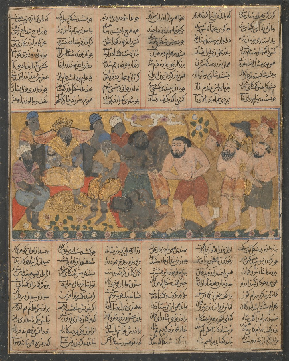 Bahram Gur předvádí svou zdatnost v zápase na dvoře Shangul..., ca. 1300-30. od Unbekannt