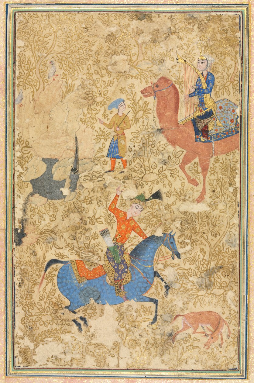 Bahram Gur a Azada, z Shahnama Book of Kings of Firdausi 940-1019 nebo 1025, 1500s. od Unbekannt