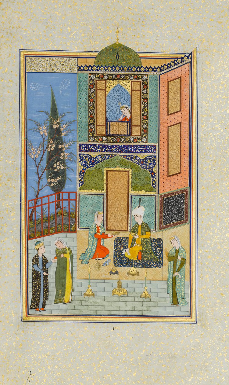 Bahram Gur v Zeleném paláci v pondělí, Folio z Khamsa Quintet z Nizami, A.H. 931A.D. 152 od Unbekannt
